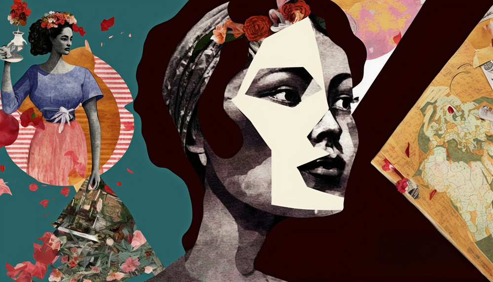A collage referring to Women's Day with a dominant woman's face in the centre