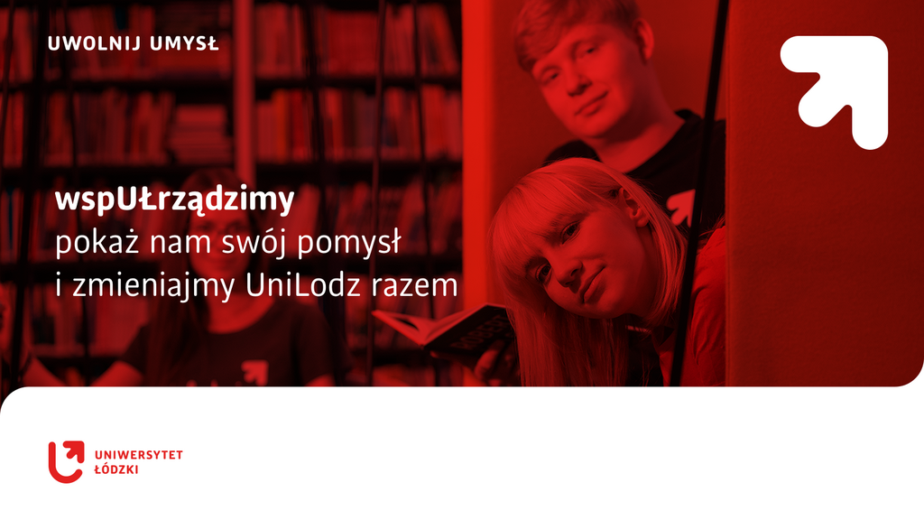 A girl and a boy in a library, on a red background