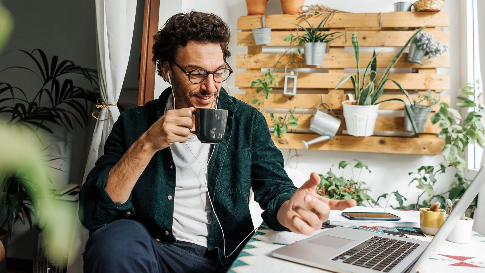 a decorative element: a man taking part in an online workshop
