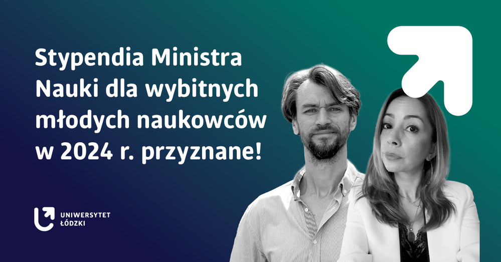 Portrait photos of Dr Karol Jóźwiak and Dr Ruxandra Ana and a caption: Minister of Science Scholarships for outstanding young scientists in 2024 have been awarded!