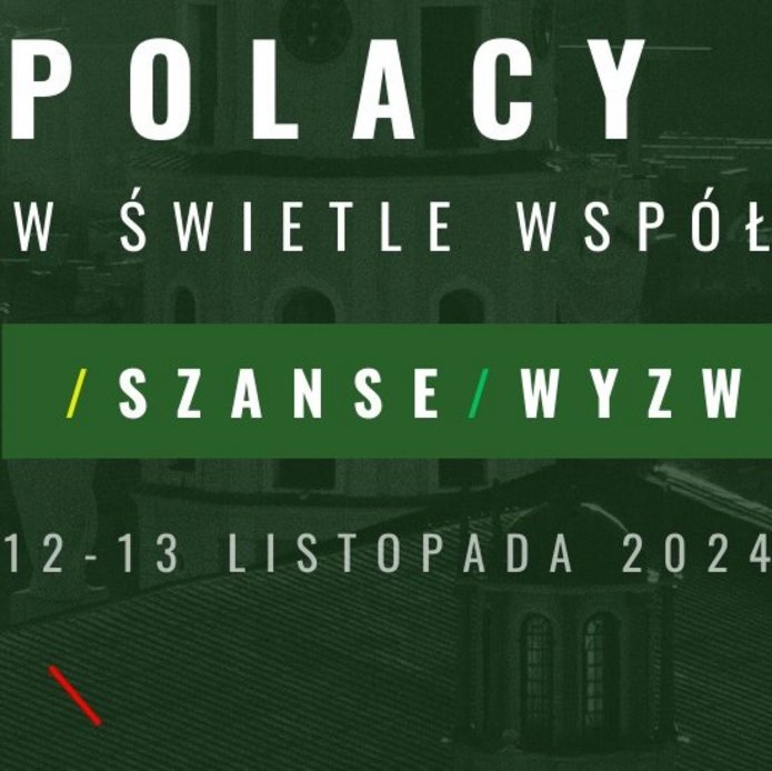 plakat informacyjny na temat konferencji, białe litery na zielonym tle
