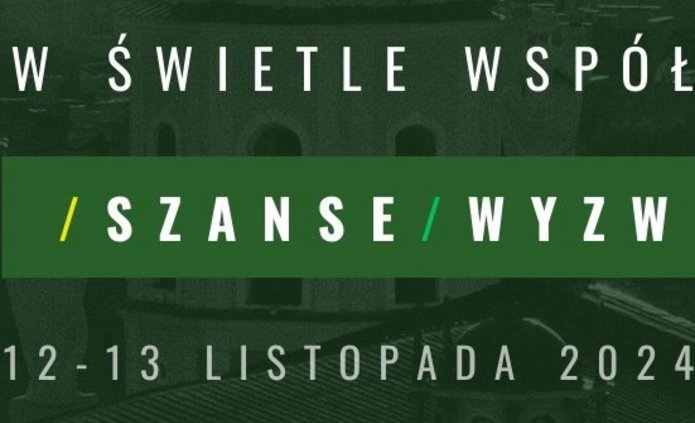 plakat informacyjny na temat konferencji, białe litery na zielonym tle