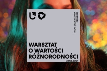 twarz kobiety zasłonięta napisem "Warsztat o wartości różnorodności"