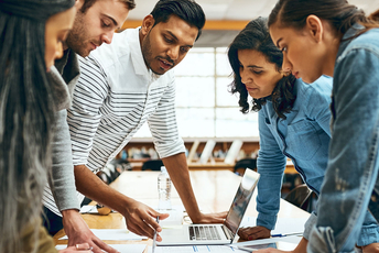 a decorative element: a group of young people at work