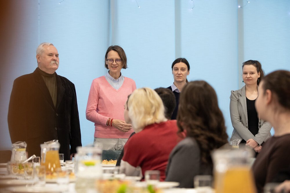 Sławomir Rudziński, Liliana Lato, Weronika Ćmielewska, Anna Stolarek welcoming the gathered students 