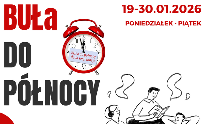 Plakat wydarzenia z czerwonym budzikiem, nazwą i czasem trwania akcji.