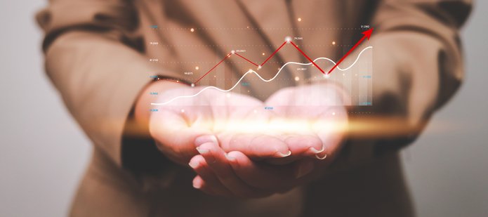 View of a virtual graph held in hands