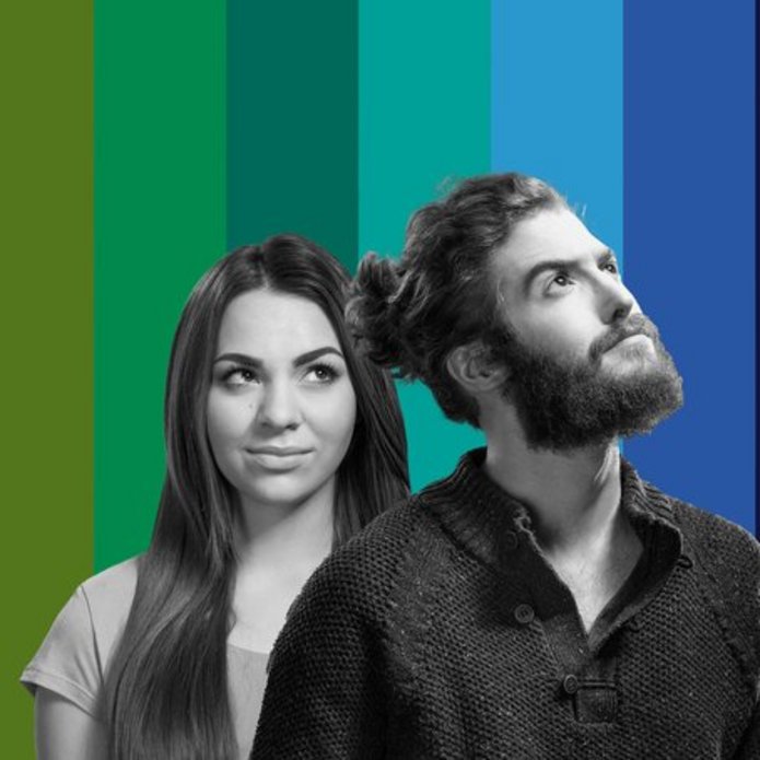 a girl and a boy on a colourful background