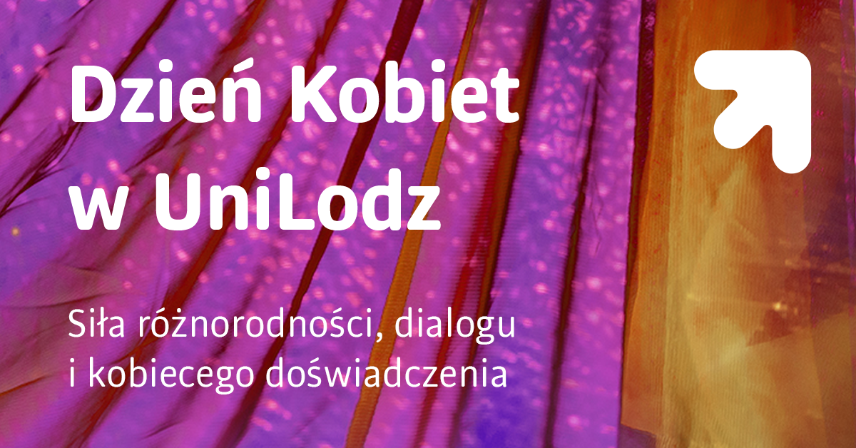 Grafika przedstawiająca abstrakcję przypominającą fragment tiulu w różnych odcieniach fioletu, z napisem mówiącym o dniu kobiet 